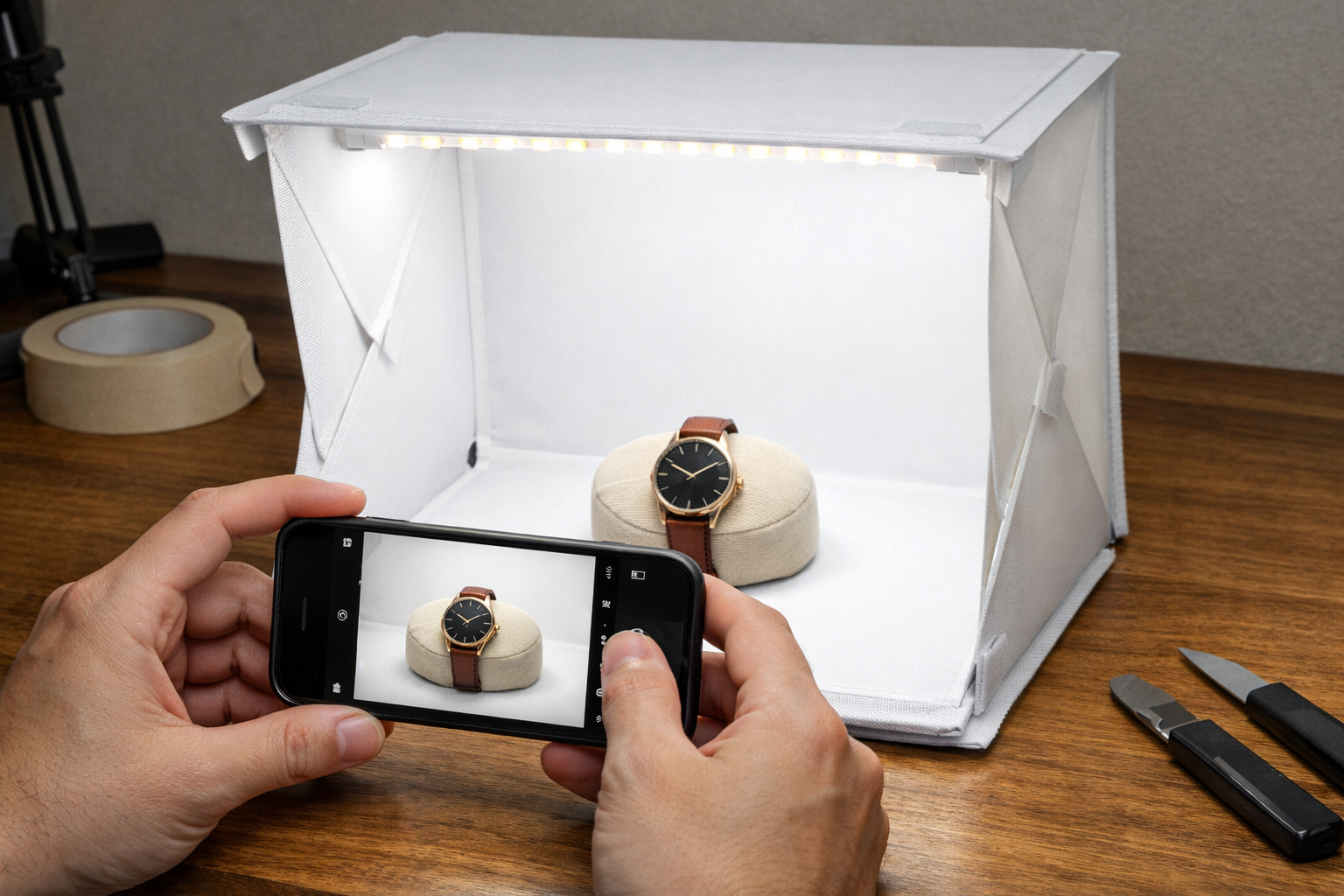 Telefon ile ışık kutusu kullanarak ürün çekimi