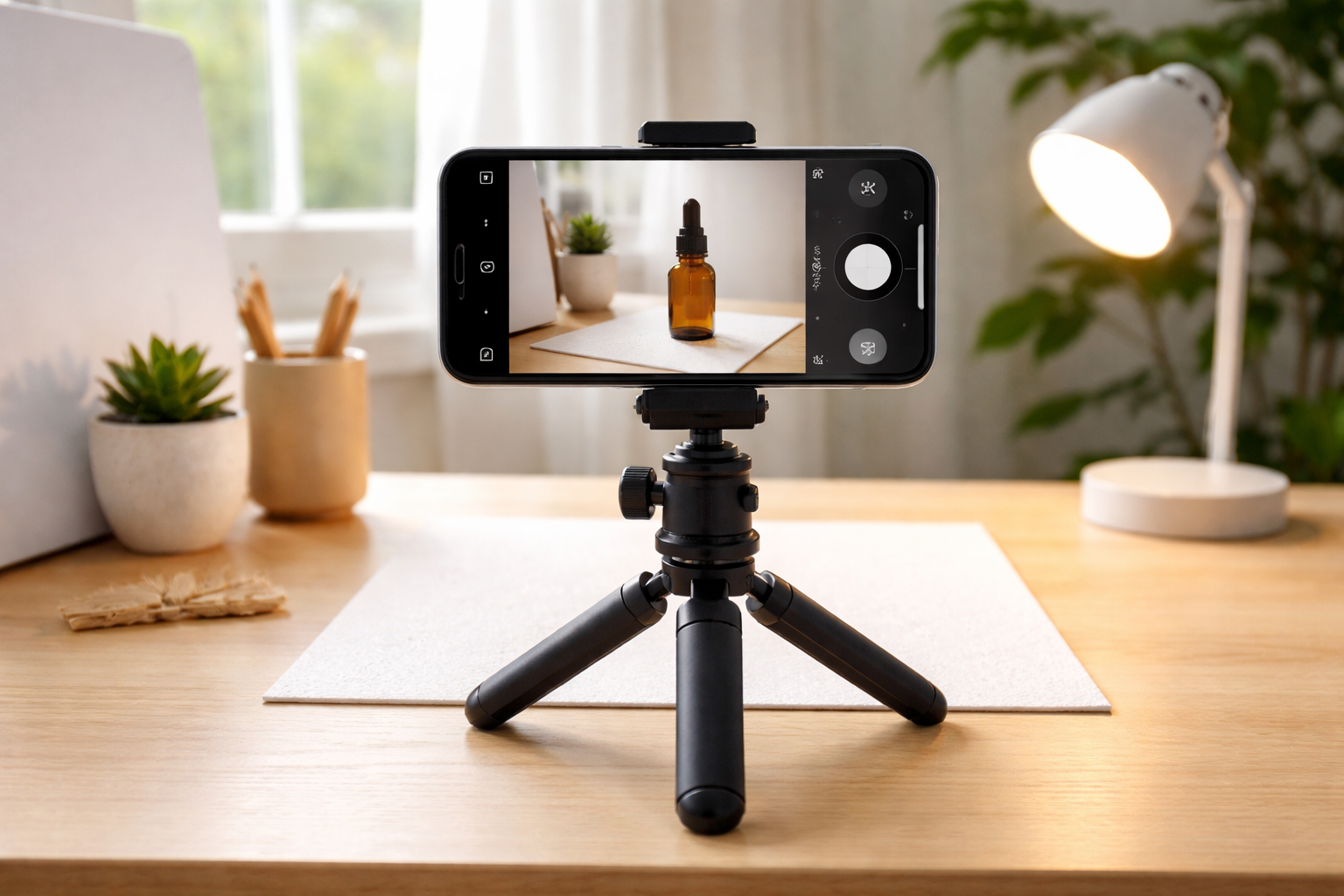 Akıllı telefon tripod üzerinde ürün çekimi için hazır